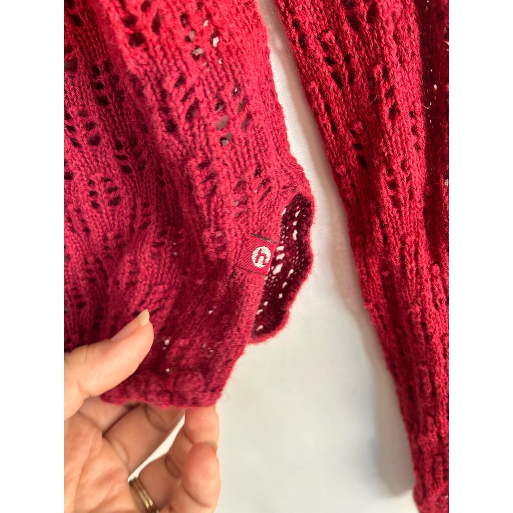 Hollister Co. Women's Red Crochet Knit Long Sleeve Lace-Up Top Blouse Size L Y2K - Picture 4 of 11